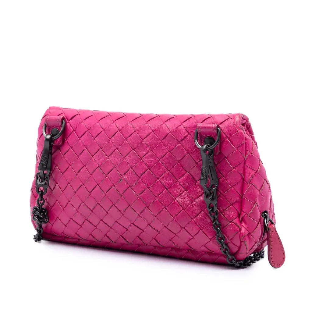 Bottega Veneta Mini Nappa Intrecciato Expandable Chain Flap Crossbody Pink Leather Very good - Back View