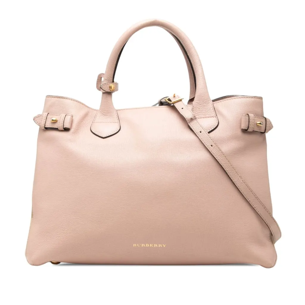 Burberry Medium Leather and House Check Banner Satchel Pink Leather Very good - Front View
