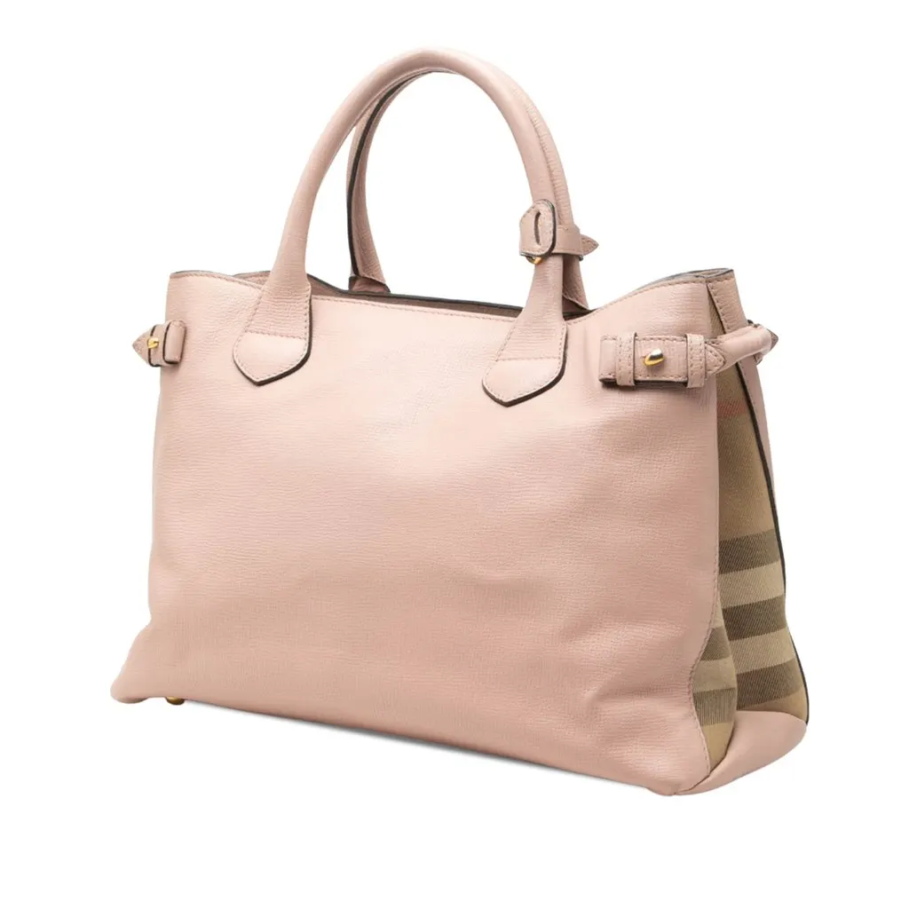 Burberry Medium Leather and House Check Banner Satchel Pink Leather Very good - Back View
