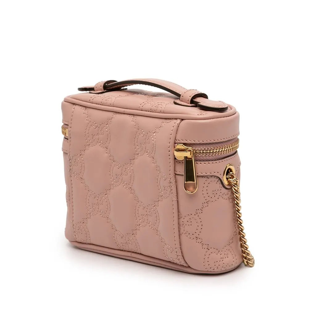 Gucci Mini GG Marmont Matelasse Calfskin Top Handle Vanity Chain Bag Pink Leather Very good - Back View