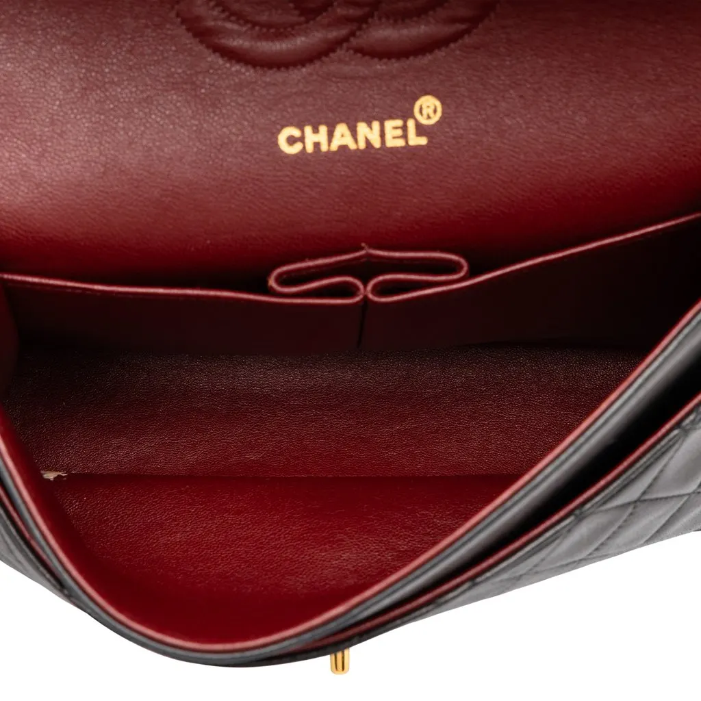 Chanel Medium Classic Lambskin Double Flap Black Leather Good - Model View