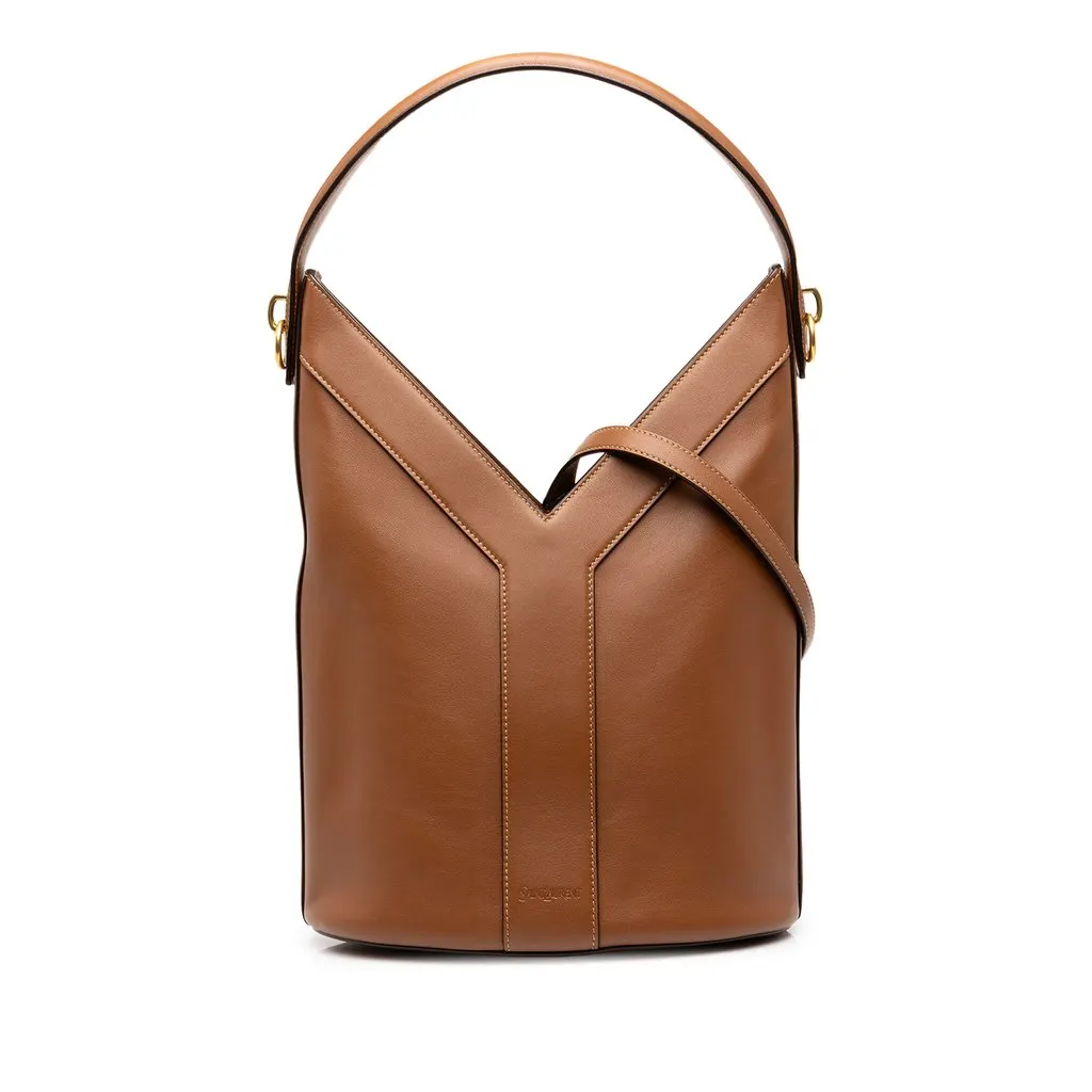 Saint Laurent Smooth Calfskin Y Top Handle Bucket Bag Brown Leather Very good - Front View
