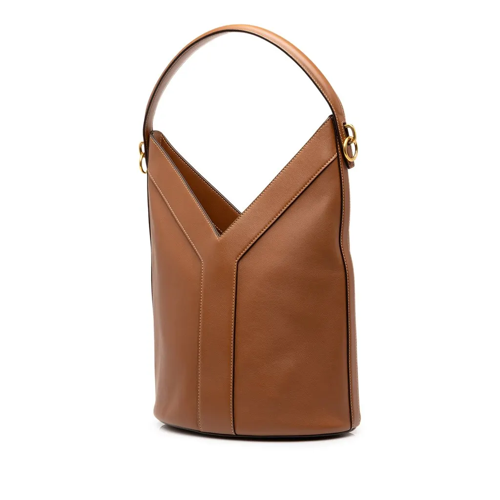 Saint Laurent Smooth Calfskin Y Top Handle Bucket Bag Brown Leather Very good - Back View