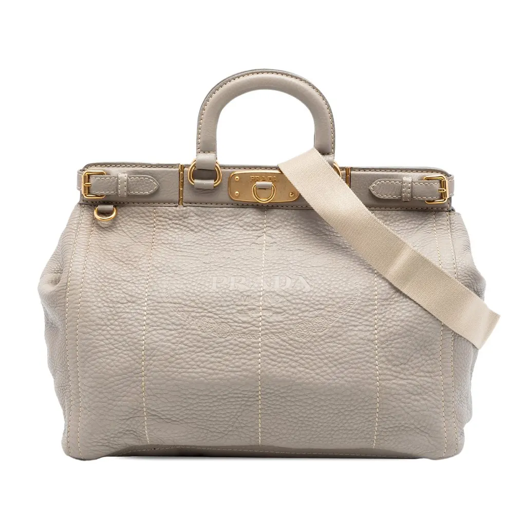Prada Vitello Daino Canapa Logo Frame Satchel MultiColor Leather Very good - Front View