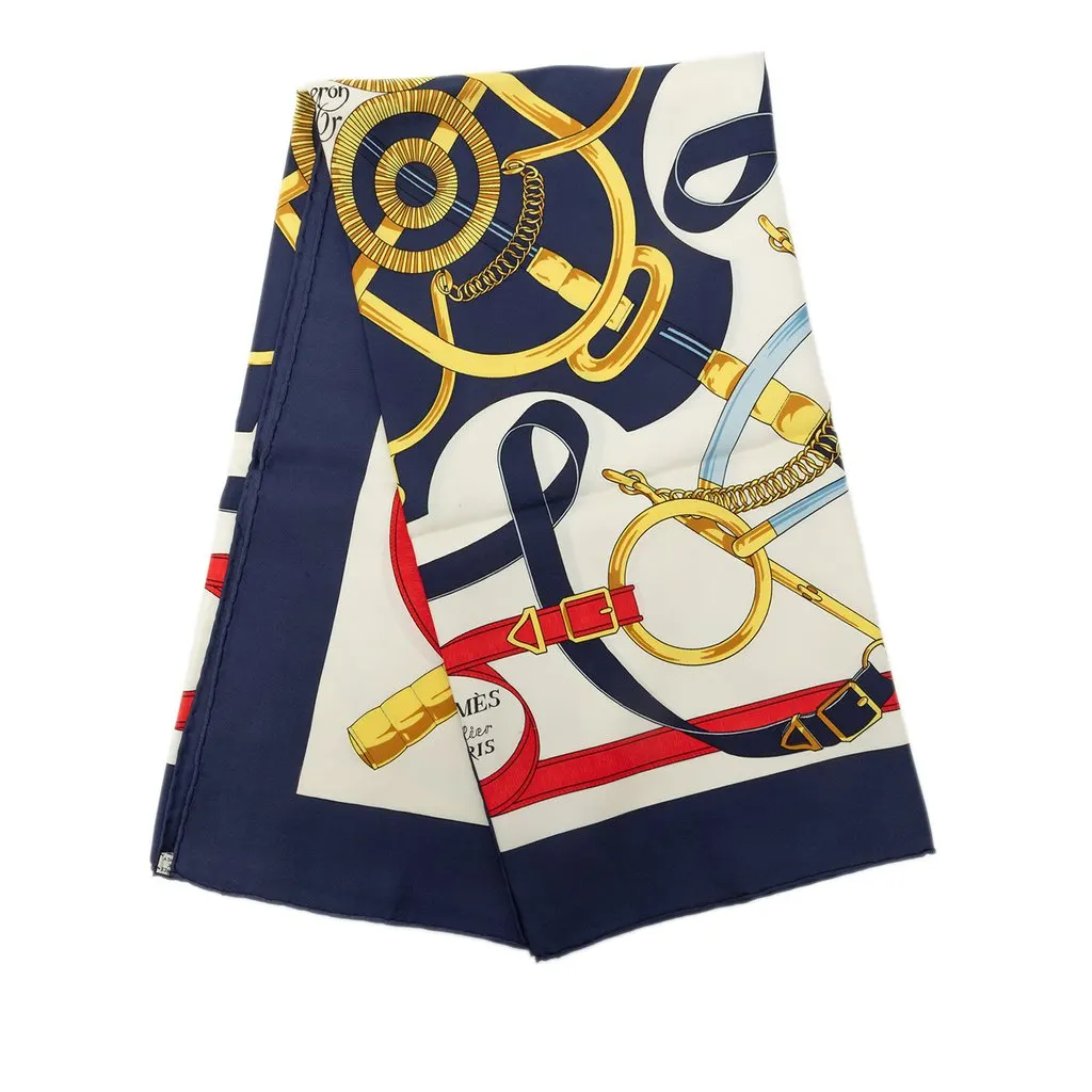 Hermès Eperon D Or Silk Scarf 90 White Silk Good - Front View