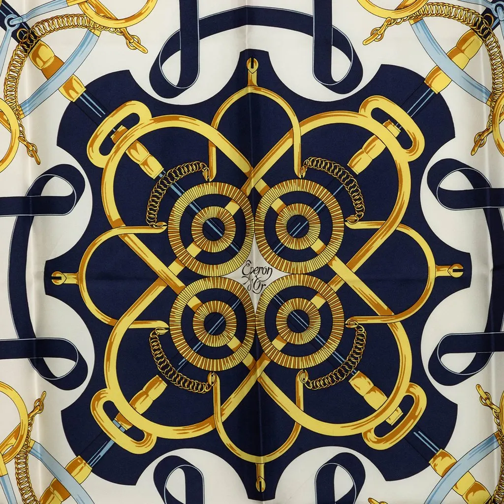 Hermès Eperon D Or Silk Scarf 90 White Silk Good - Back View