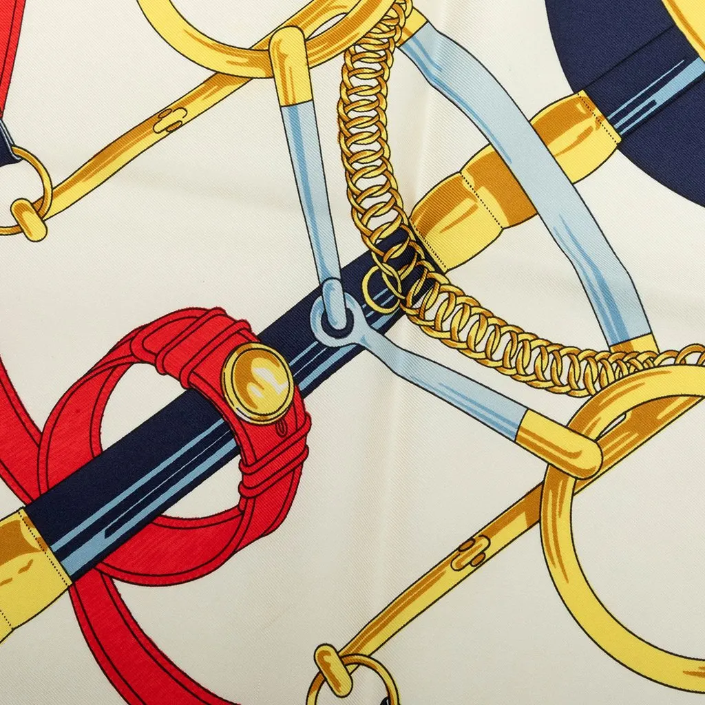 Hermès Eperon D Or Silk Scarf 90 White Silk Good - Inside View