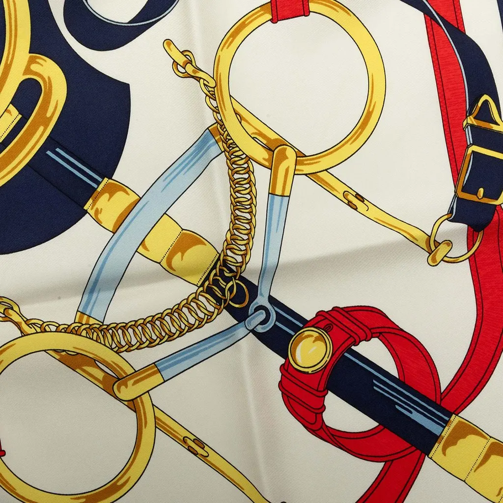 Hermès Eperon D Or Silk Scarf 90 White Silk Good - Model View