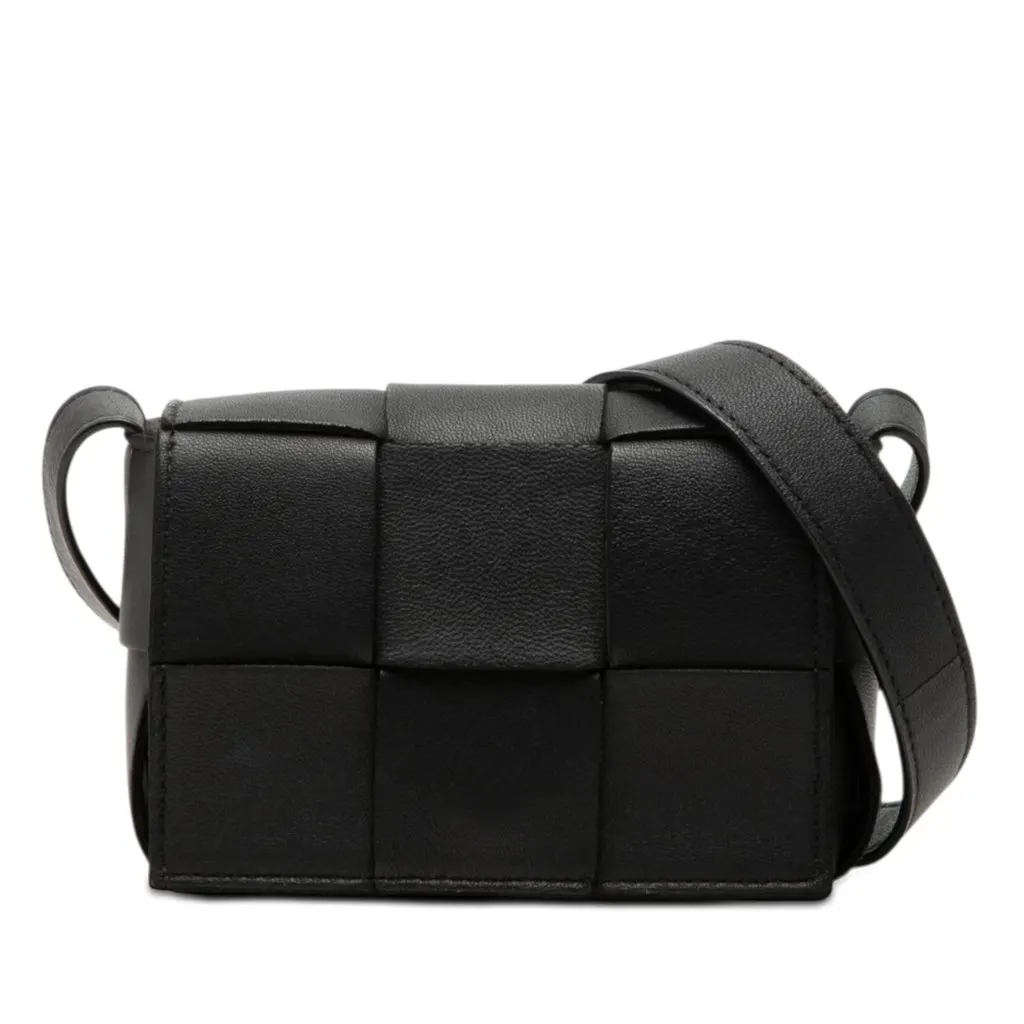 Bottega Veneta Extra Mini Nappa Maxi Intrecciato Cassette Crossbody Black Leather Very good - Front View