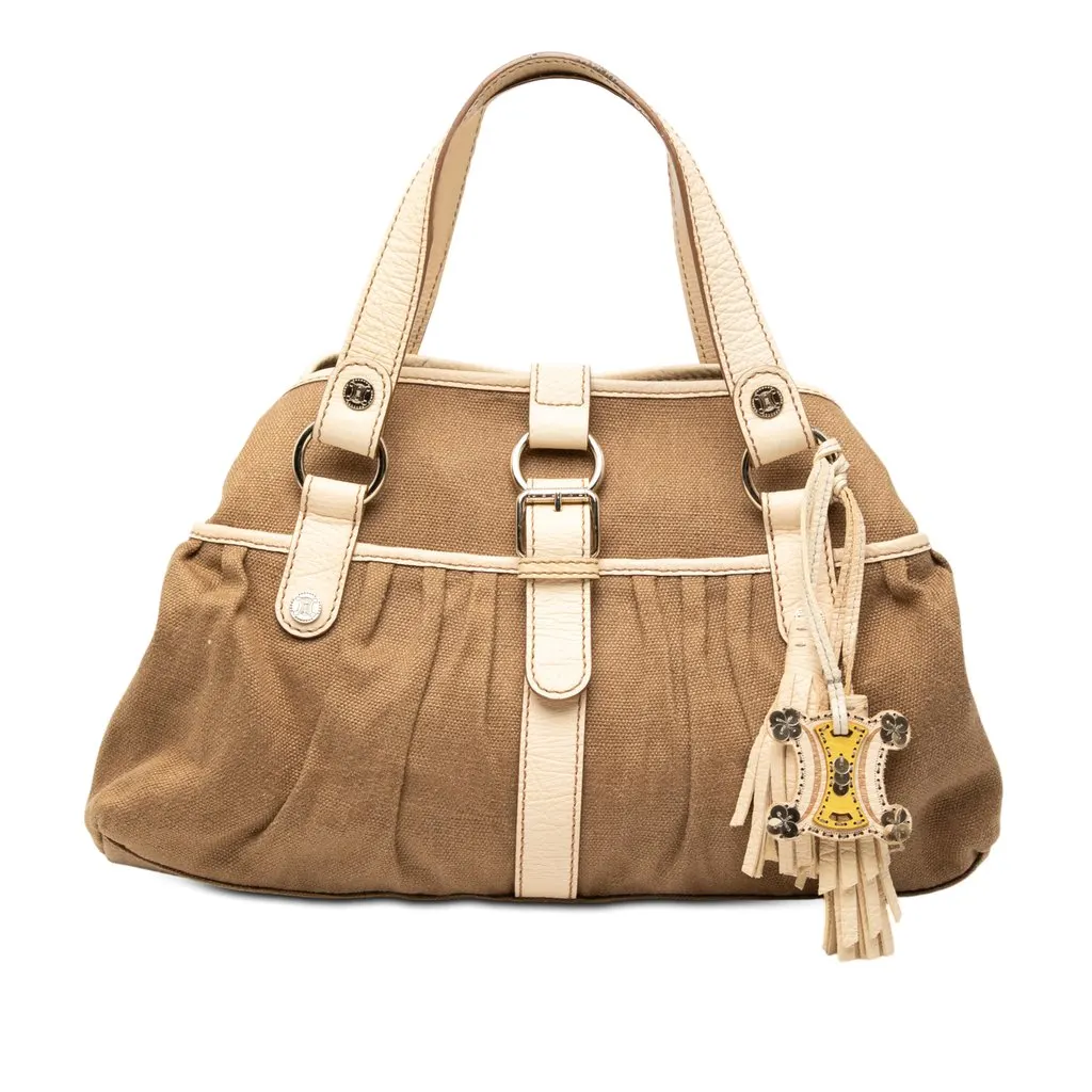 Celine Canvas Boogie Tassel Tote Brown Good - Front View