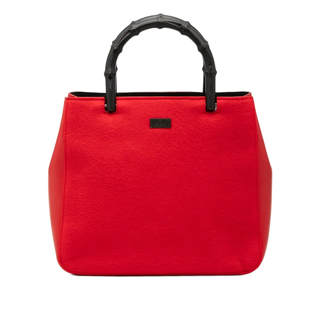 Gucci Wool and Calfskin Bamboo Top Handle Bag Red Very good - Front View