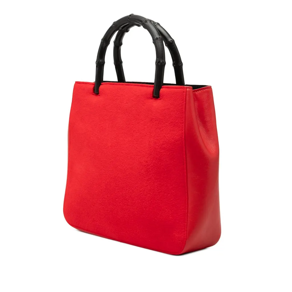 Gucci Wool and Calfskin Bamboo Top Handle Bag Red Very good - Back View