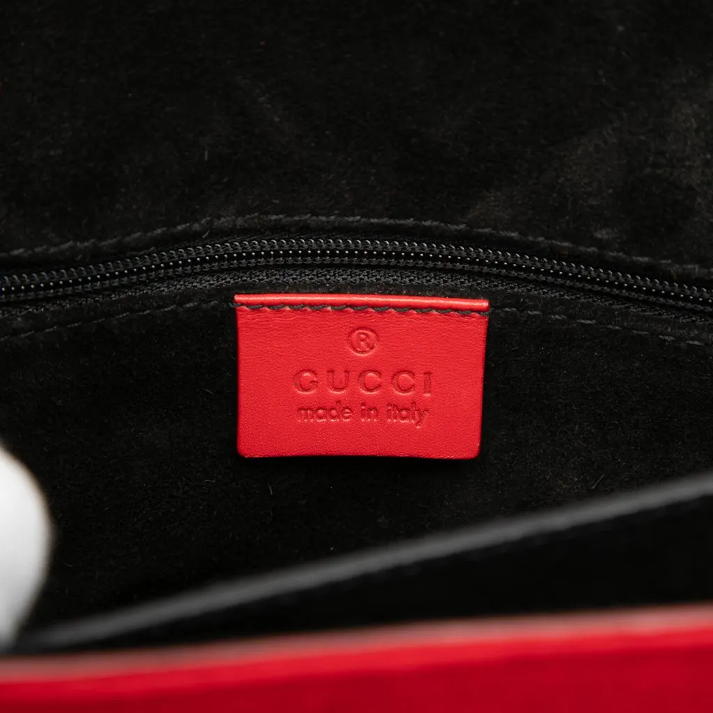 Gucci Wool and Calfskin Bamboo Top Handle Bag Red Very good - Box View