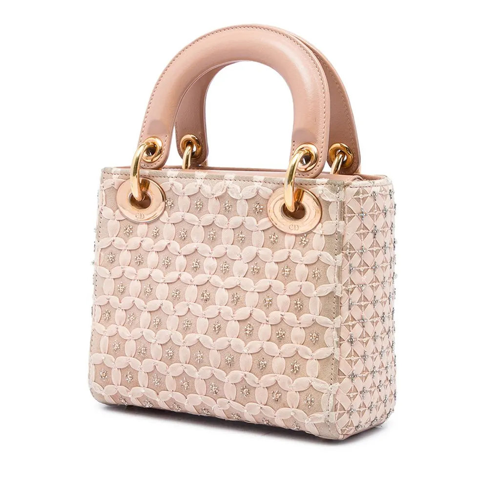 Dior Mini Suede Beaded Ribbon Lady Dior Beige Leather Very good - Back View