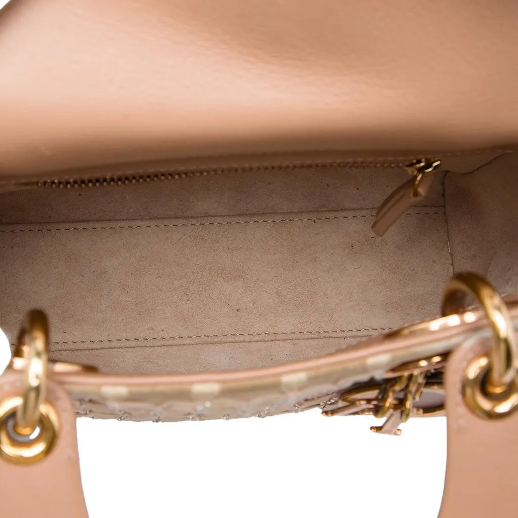 Dior Mini Suede Beaded Ribbon Lady Dior Beige Leather Very good - Model View