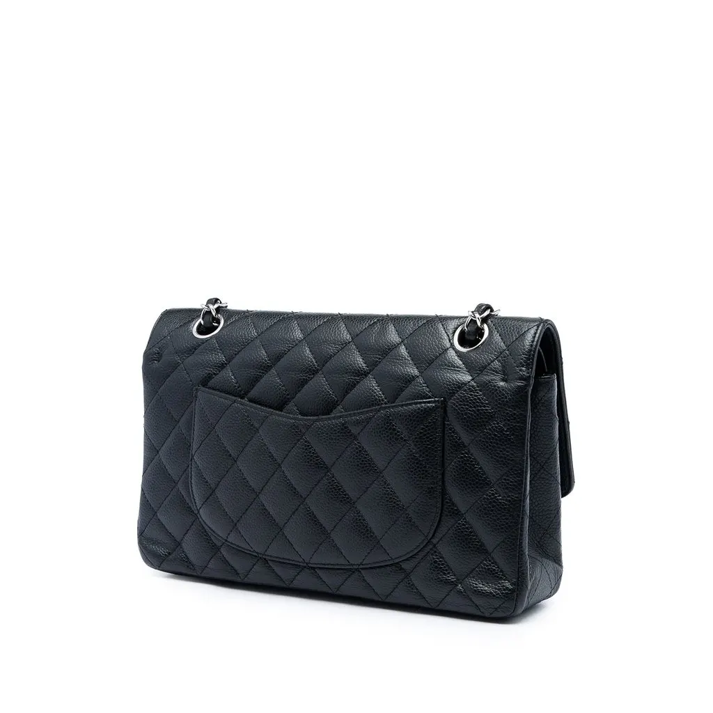 Chanel Medium Classic Caviar Double Flap Black Leather Good - Back View