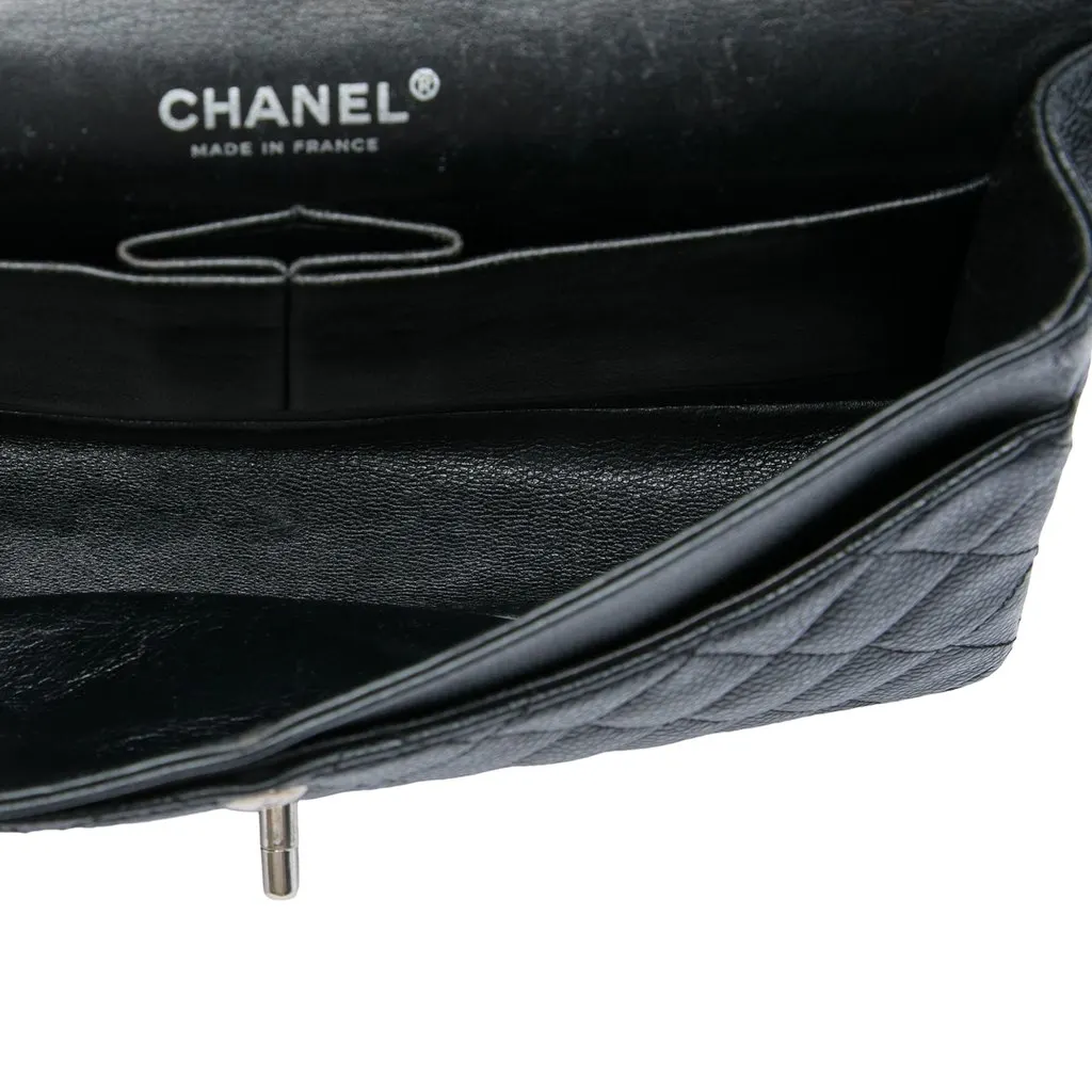 Chanel Medium Classic Caviar Double Flap Black Leather Good - Model View