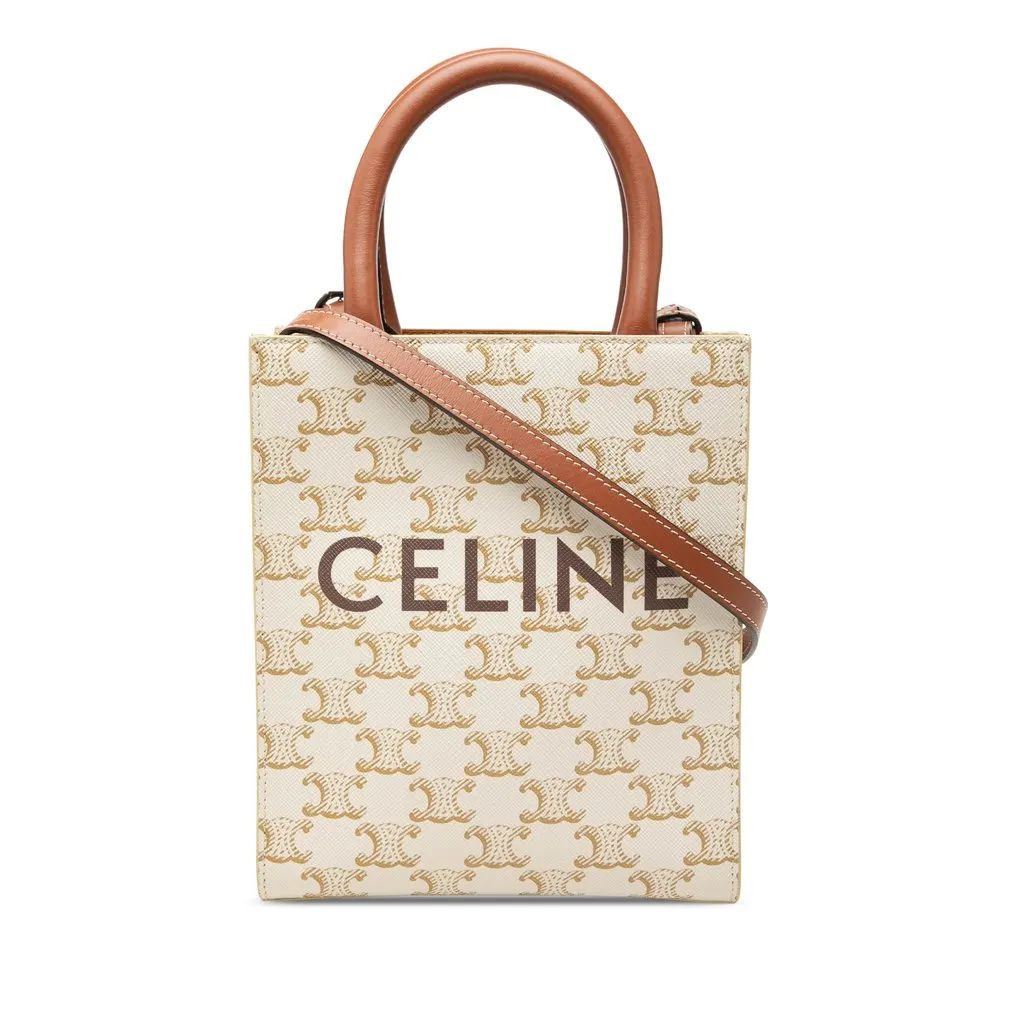 Celine Mini Triomphe Coated Canvas Vertical Cabas Satchel White Very good - Front View