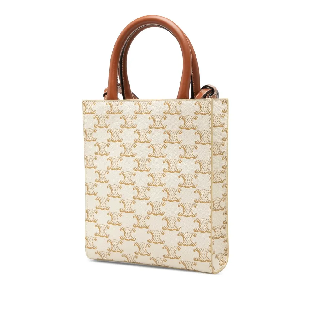 Celine Mini Triomphe Coated Canvas Vertical Cabas Satchel White Very good - Back View