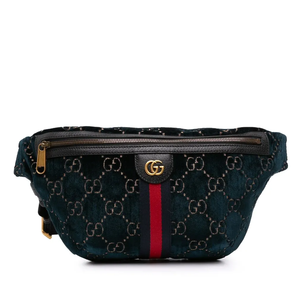 Gucci GG Velvet Ophidia Belt Bag Blue Very good - Front View