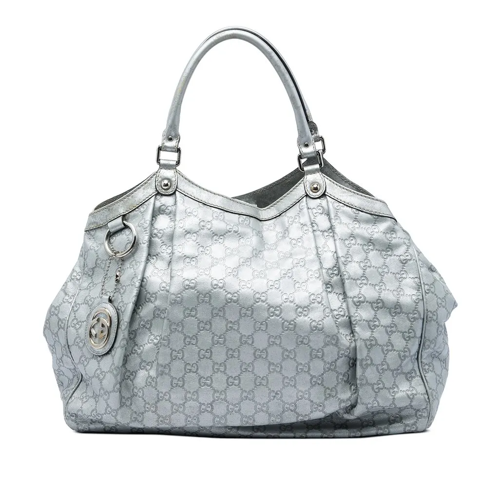 Gucci Large Guccissima Sukey Tote Silver Leather Good - Front View