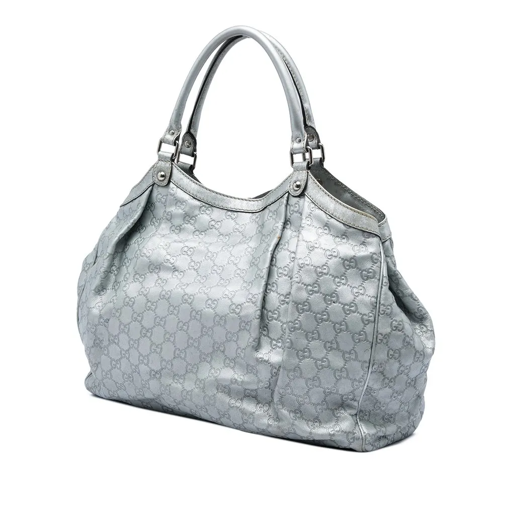 Gucci Large Guccissima Sukey Tote Silver Leather Good - Back View