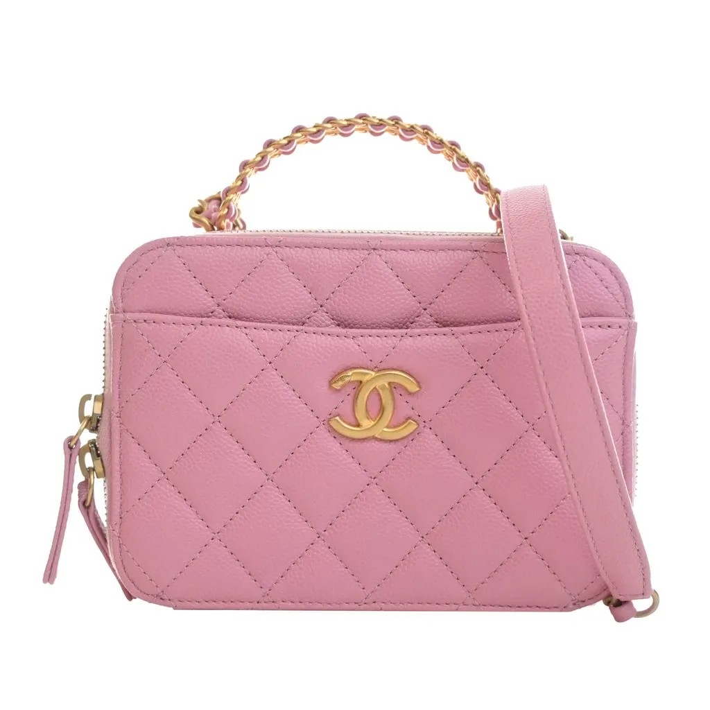 Chanel Small Quilted Caviar Pick Me Up Vanity Case Pink Leather Very good - Front View