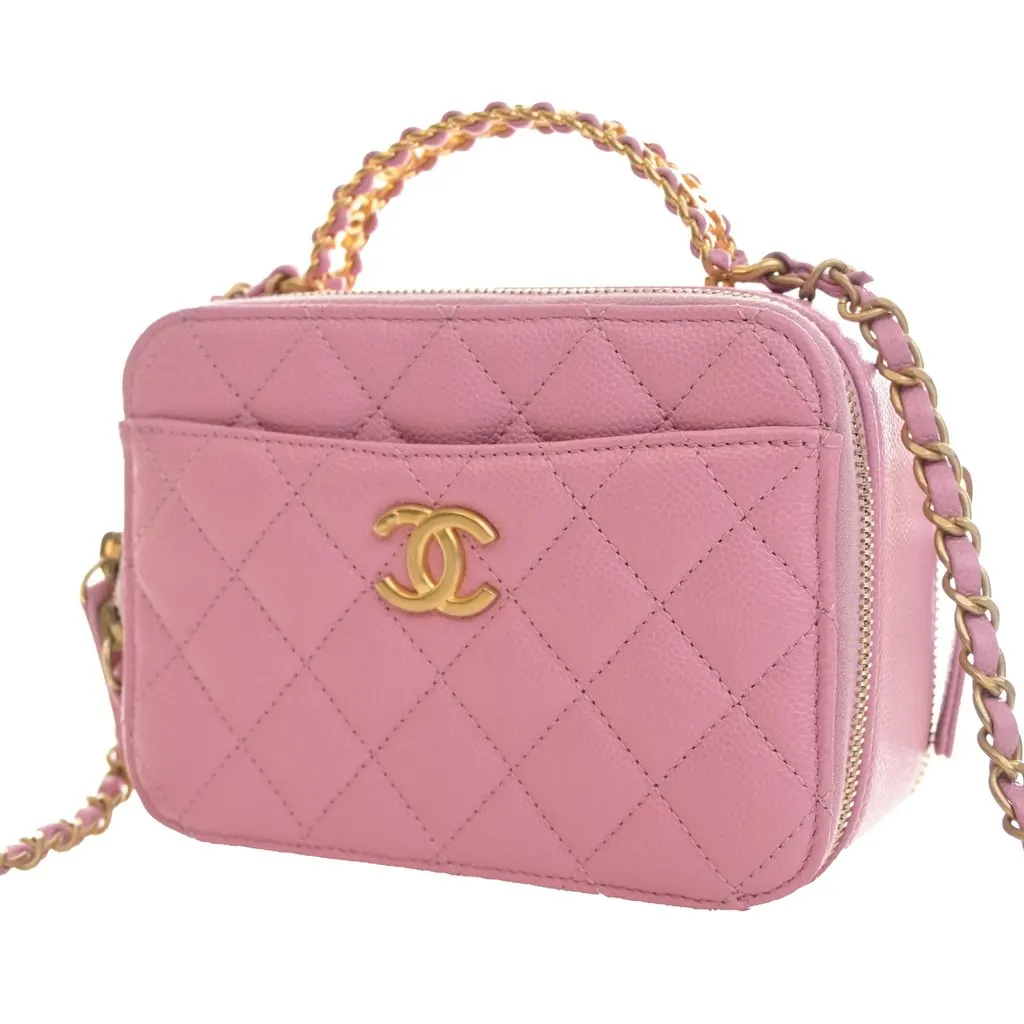 Chanel Small Quilted Caviar Pick Me Up Vanity Case Pink Leather Very good - Inside View