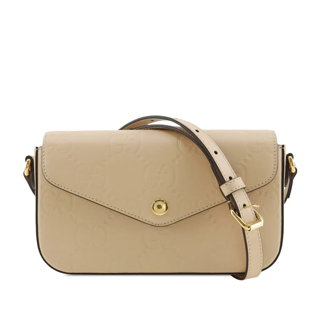 Gucci Super Mini Jumbo GG Embossed Calfskin Pochette Beige Leather Very good - Front View