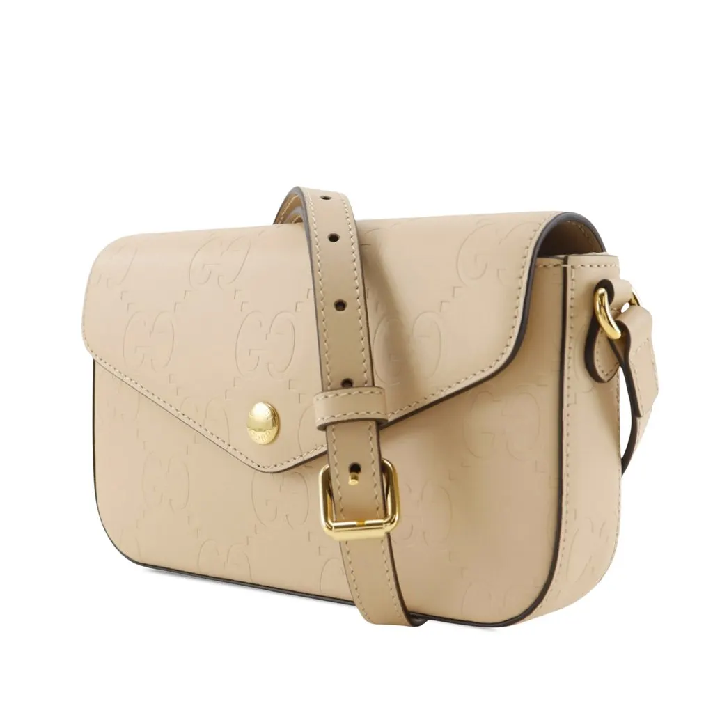 Gucci Super Mini Jumbo GG Embossed Calfskin Pochette Beige Leather Very good - Back View