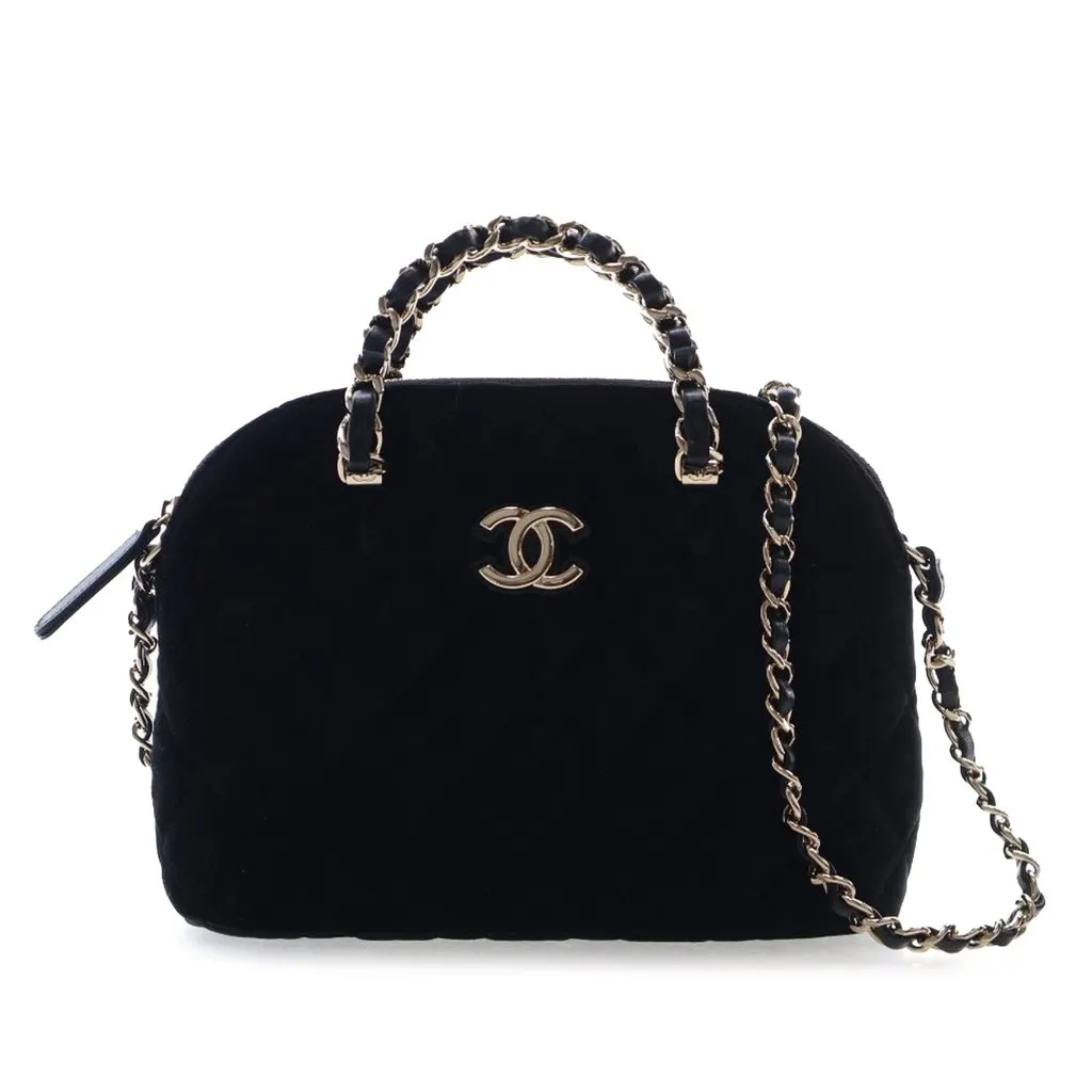Chanel Quilted Velvet Coco Clutch With Chain