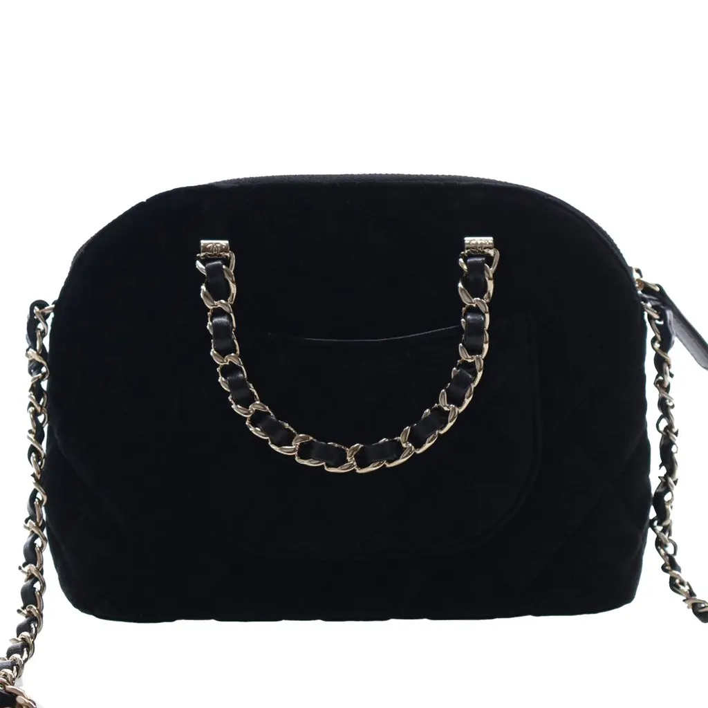 Chanel Quilted Velvet Coco Clutch With Chain Black Velvet Very good - Back View
