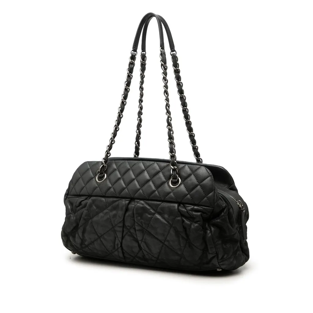 Chanel Quilted Iridescent Calfskin Chic Quilt Bowling Bag Black Leather Good - Back View