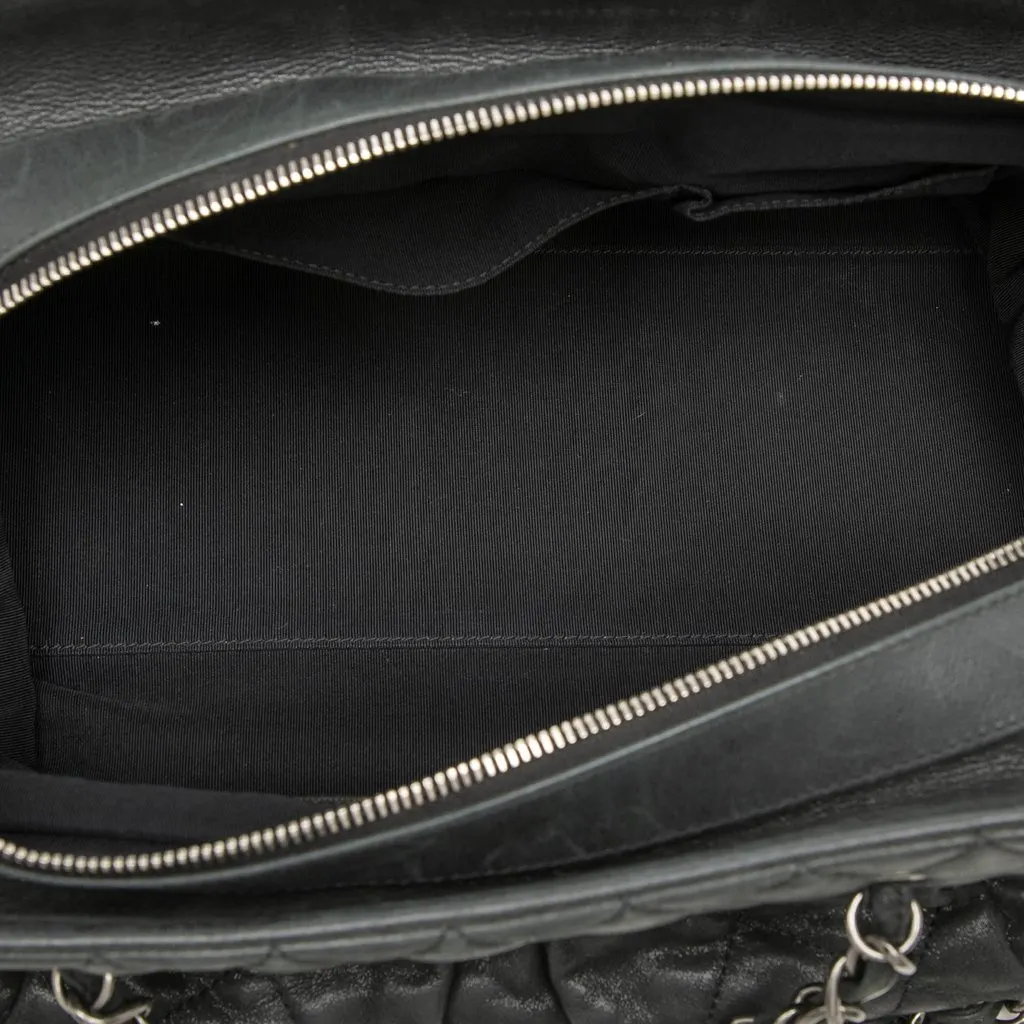 Chanel Quilted Iridescent Calfskin Chic Quilt Bowling Bag Black Leather Good - Model View
