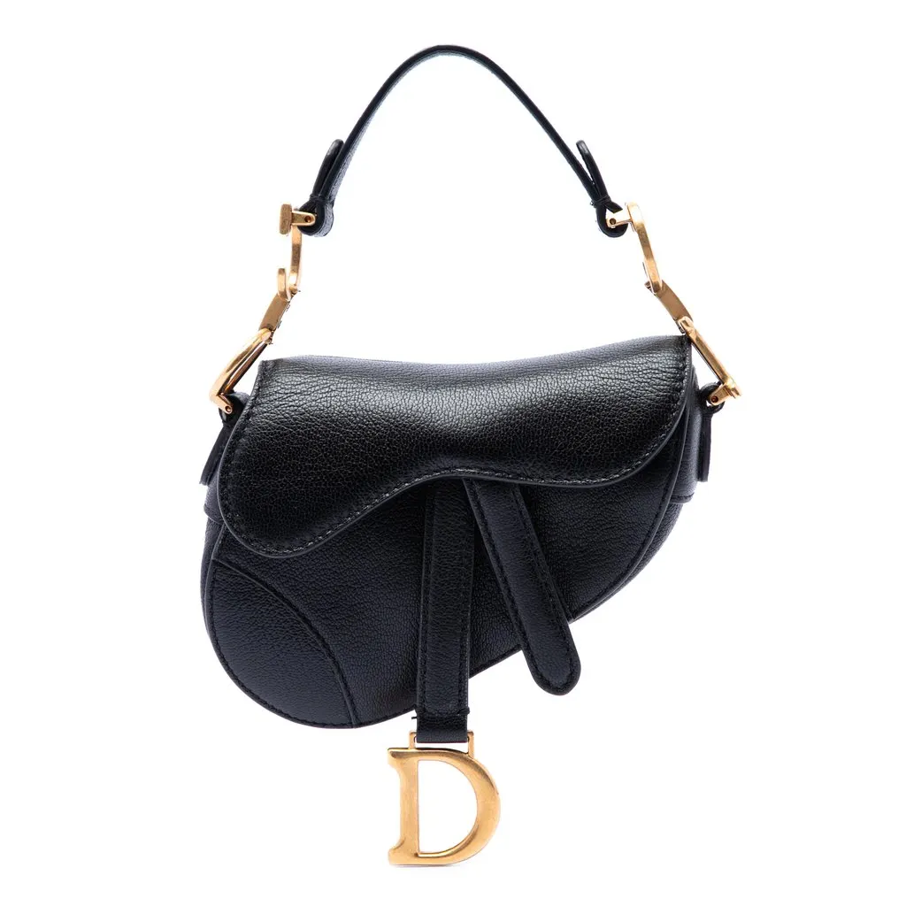 Dior Micro Goatskin Saddle Bag Black Leather Very good - Front View