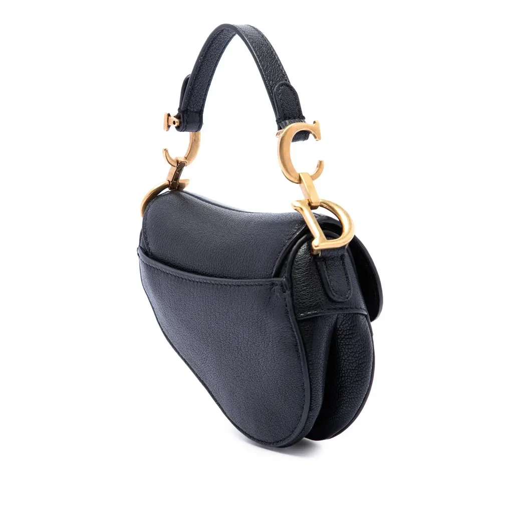 Dior Micro Goatskin Saddle Bag Black Leather Very good - Back View