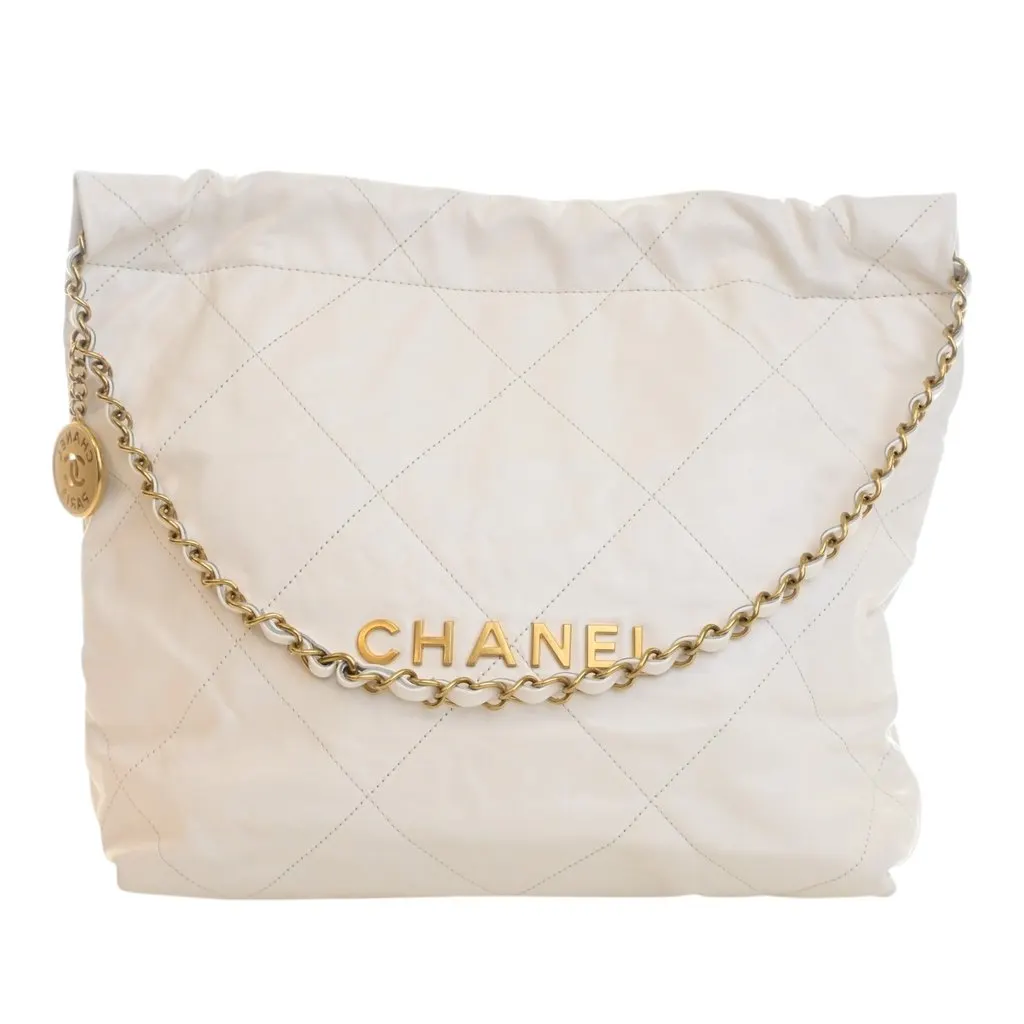 Chanel Small Quilted Shiny Calfskin 22 Handbag White Leather Very good - Front View