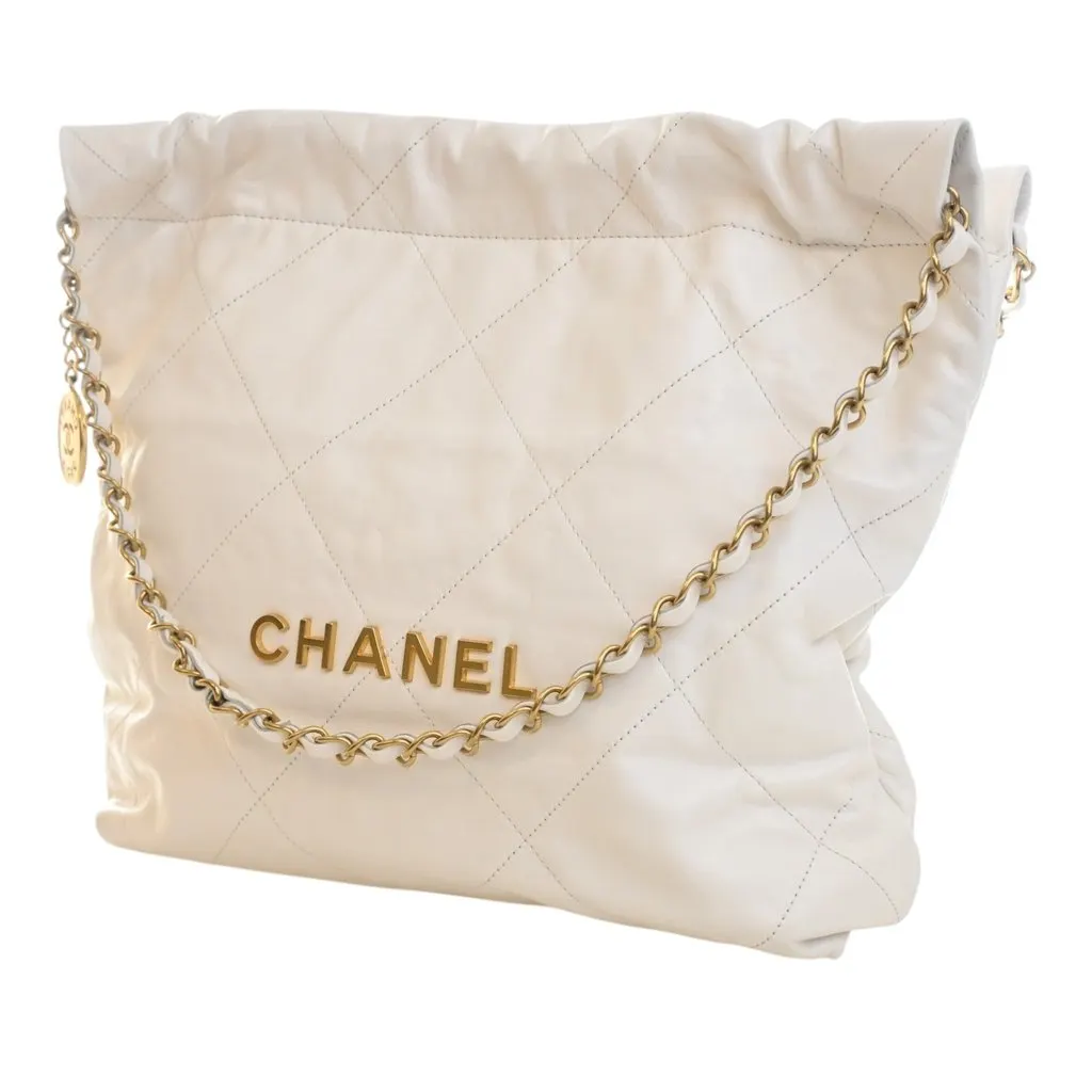 Chanel Small Quilted Shiny Calfskin 22 Handbag White Leather Very good - Inside View