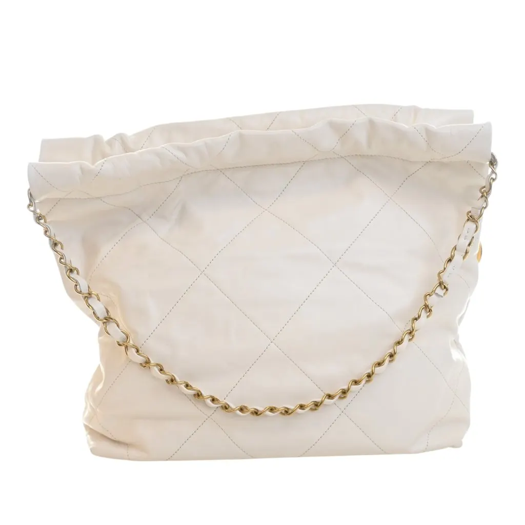 Chanel Small Quilted Shiny Calfskin 22 Handbag White Leather Very good - Model View