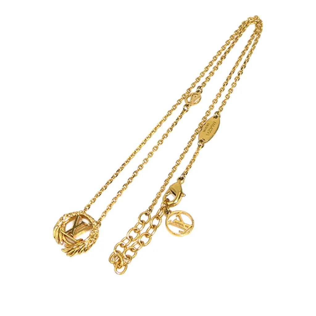 Louis Vuitton Gold Plated Collier LV Angel Necklace Gold Metal Very good - Front View