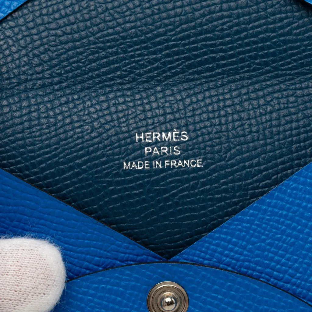 Hermès Epsom Calvi Card Holder Blue Leather Very good - Box View