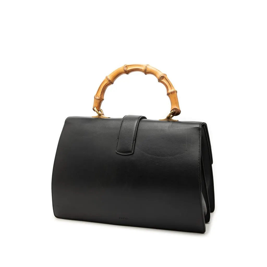 Gucci Large Calfskin Bamboo Dionysus Web Satchel Black Leather Very good - Back View