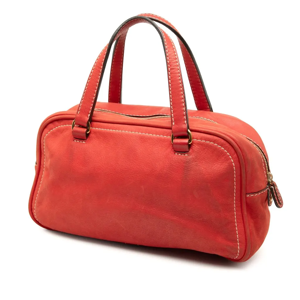 LOEWE Nubuck Anagram Madrid Fringe Handbag Red Leather Very good - Back View