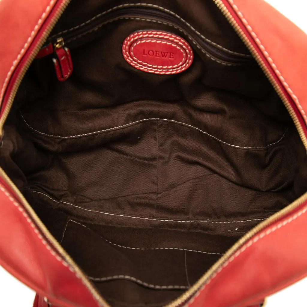 LOEWE Nubuck Anagram Madrid Fringe Handbag Red Leather Very good - Model View
