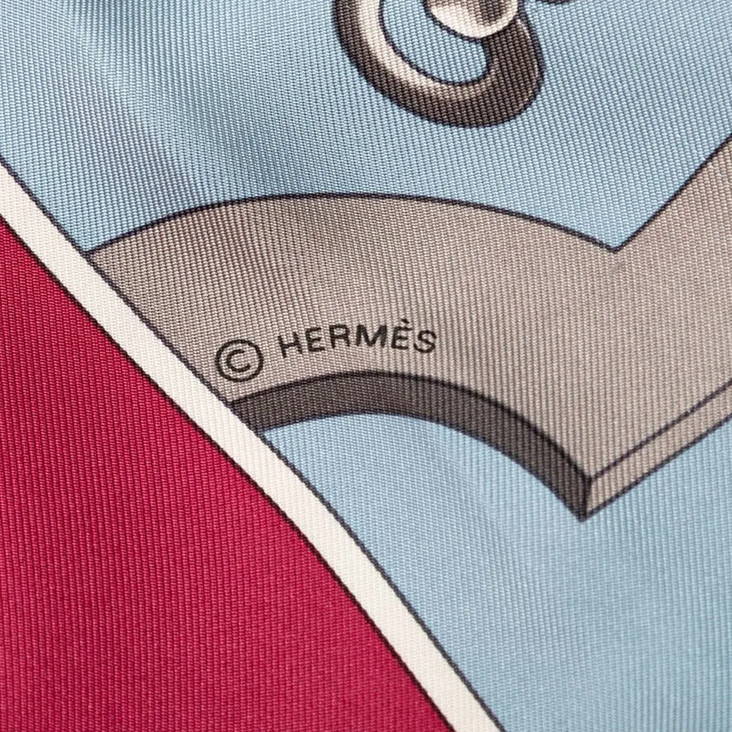 Hermès Caleche Mors Et Bouteilles Silk Scarf Blue Very good - Model View
