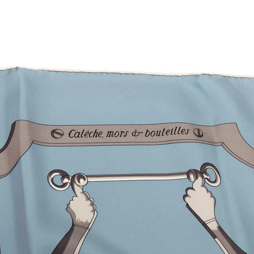 Hermès Caleche Mors Et Bouteilles Silk Scarf Blue Very good - Box View