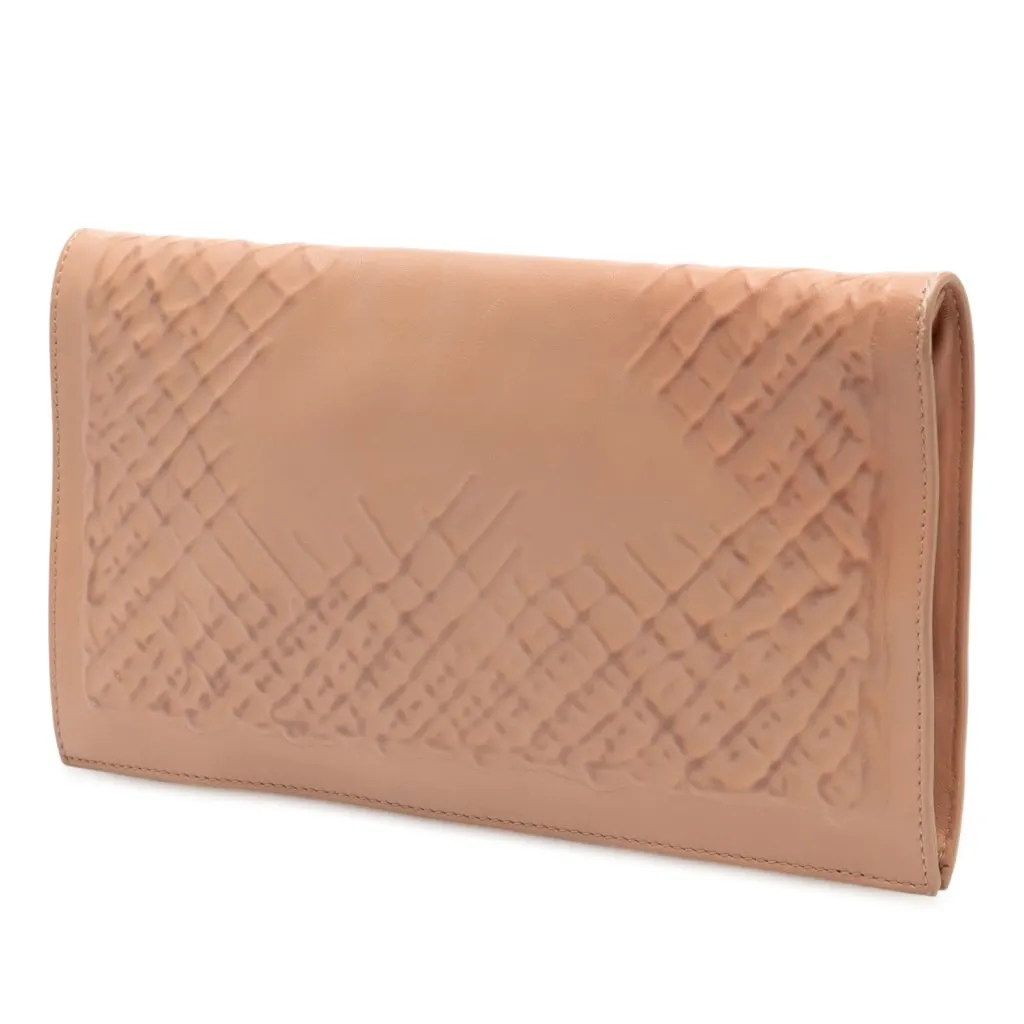 Bottega Veneta Nappa Embossed Intrecciato Turn Lock Clutch Brown Leather Very good - Back View