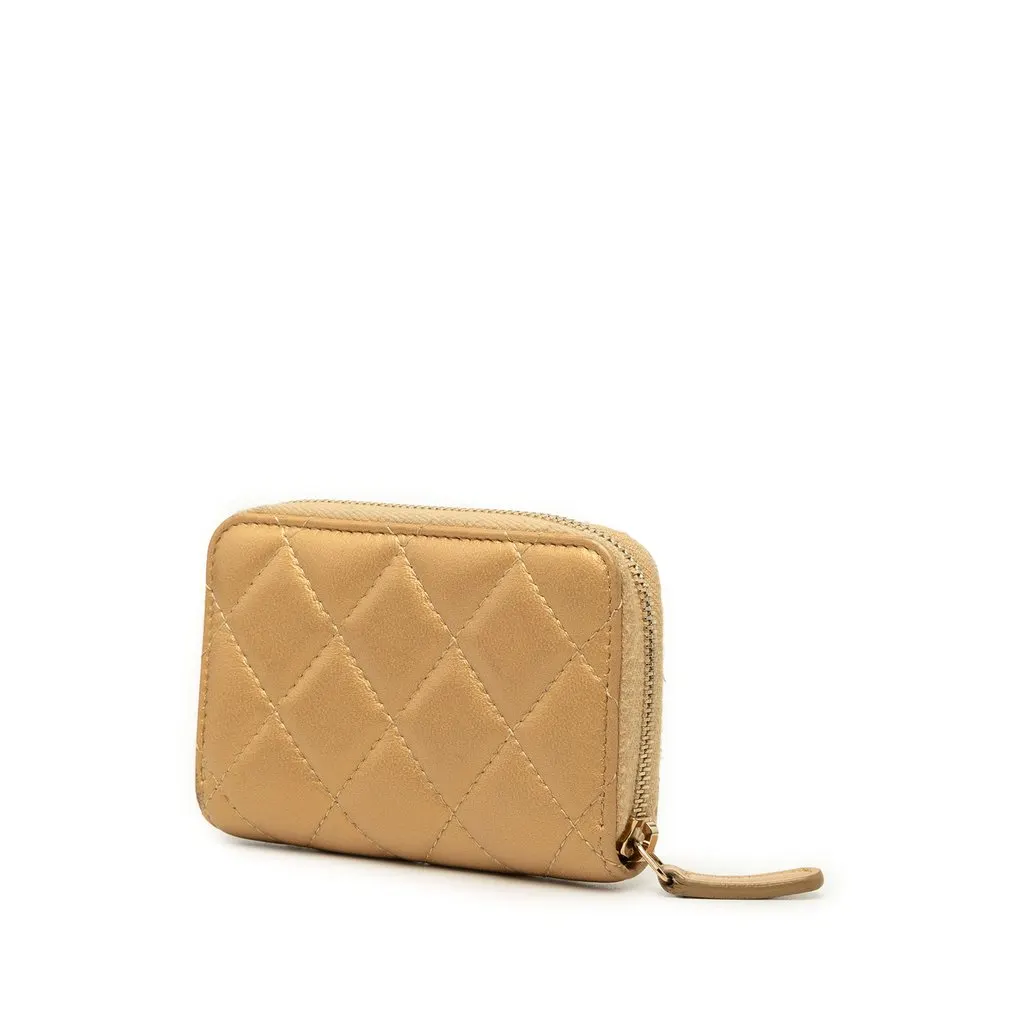 Chanel CC Quilted Lambskin Zippy Coin Pouch Gold Leather Good - Back View