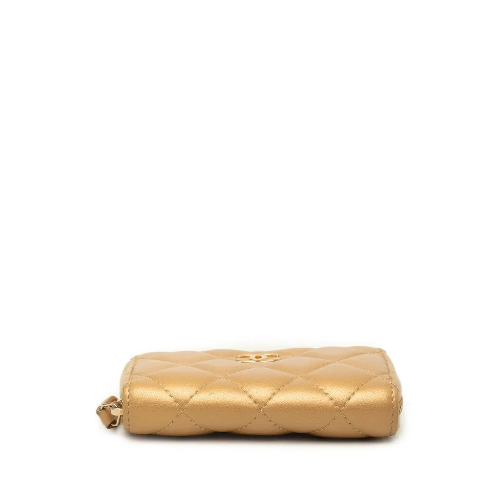 Chanel CC Quilted Lambskin Zippy Coin Pouch Gold Leather Good - Inside View