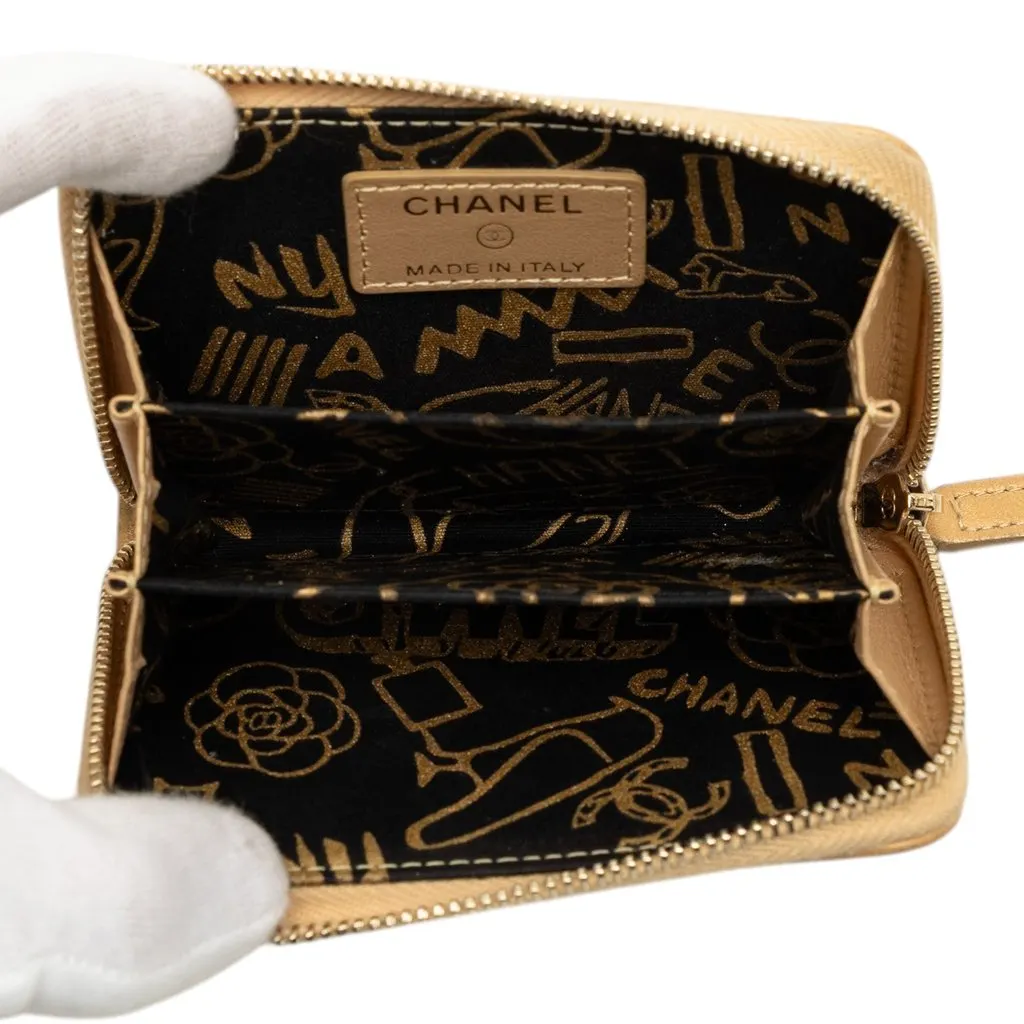 Chanel CC Quilted Lambskin Zippy Coin Pouch Gold Leather Good - Model View